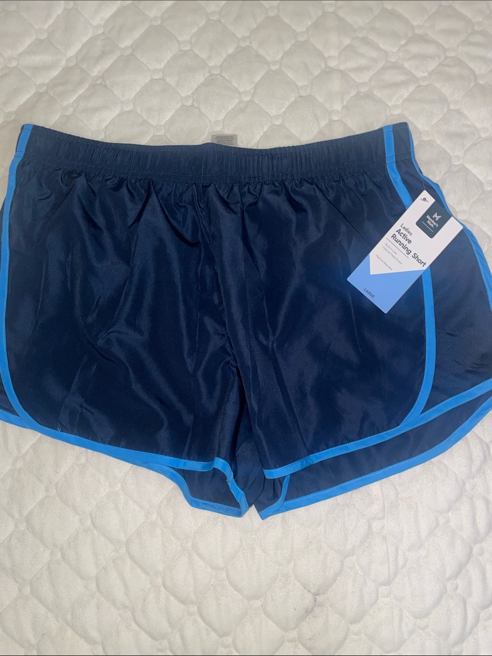 BNWT Ladies Navy Running Shorts with Light Blue Trim - Athletic Comfort, Size L